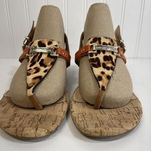 Antonio Melani Sandals Orange w/ Leopard‎  "Fur" Toe Thong. Wedge Heal. Sz 9 W